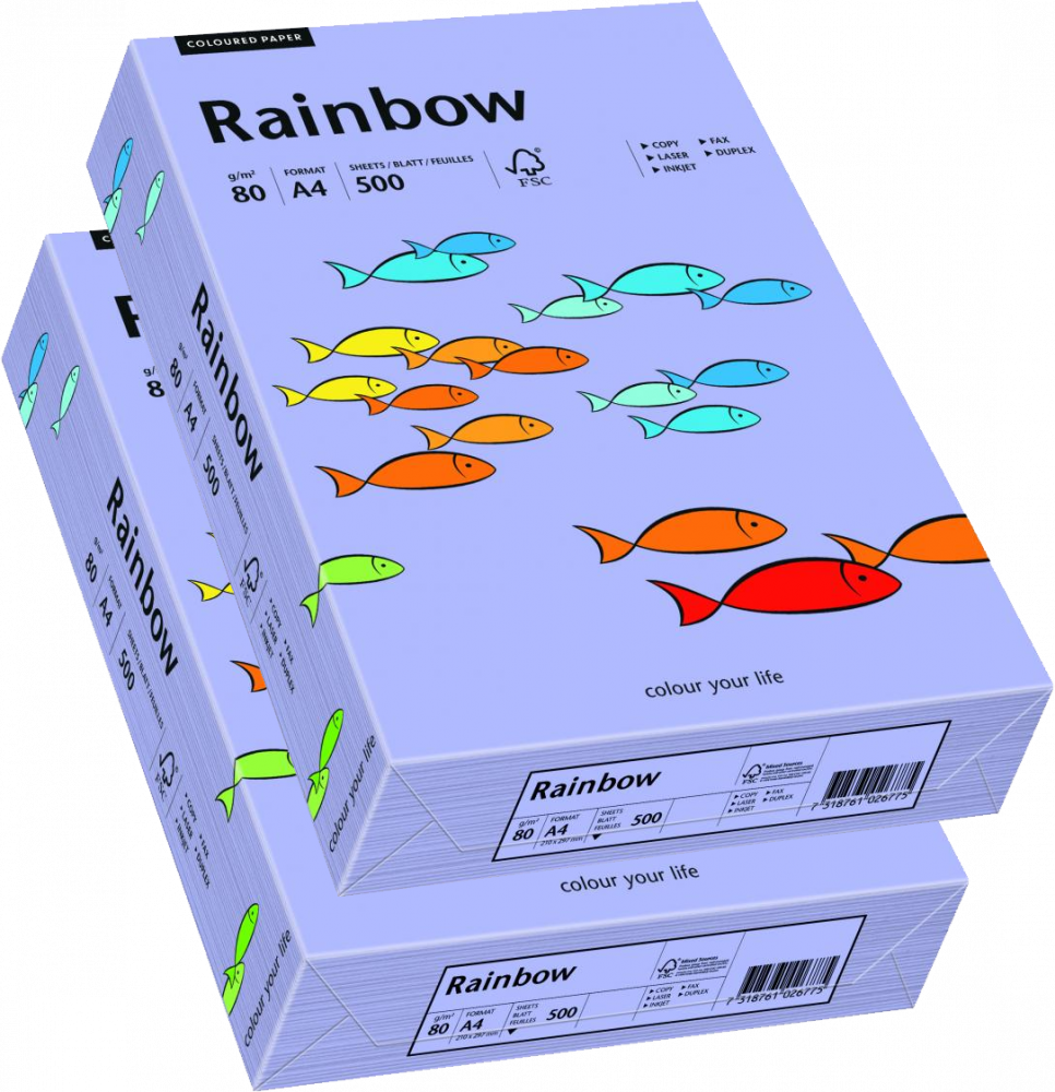 2x Papier ksero ekologiczny Rainbow, A4, 80g/m2, 500 arkuszy, fioletowy (R60)