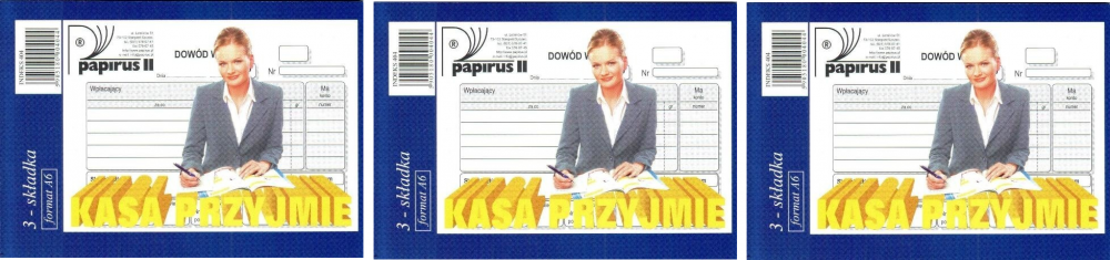3x Druk akcydensowy Kasa przyjmie KP Papirus II typ 404, A6, oryginał+2 kopie