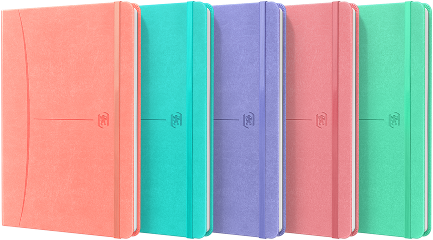 5x Notatnik w kratkę Oxford Signature, z gumką, A5, twarda oprawa, 80 kartek, mix kolorów pastelowych