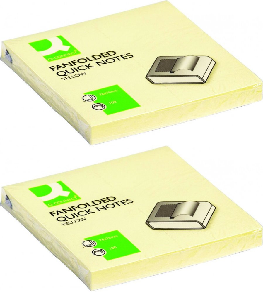 2x Karteczki samoprzylepne Q-Connect, harmonijkowy, 76x76mm, 100 karteczek, jasnożółty