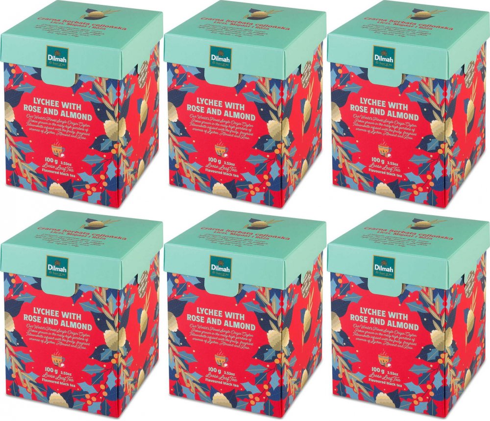 6x Herbata czarna aromatyzowana liściasta Dilmah Lychee, Rose & Almond, 100g