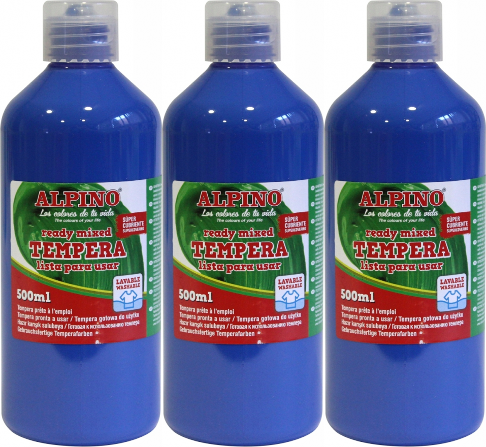 3x Farba plakatowa Alpino, w butelce, 500ml, granatowy