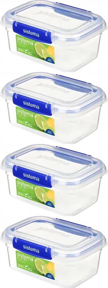 4x Pojemnik na żywność Sistema Klip It Plus, 1l, transparenty