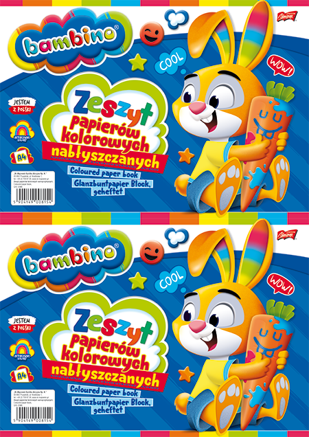 2x Zeszyt papierów kolorowych Bambino Zwierzaki Uczniaki, nabłyszczany, A4, 10 kartek