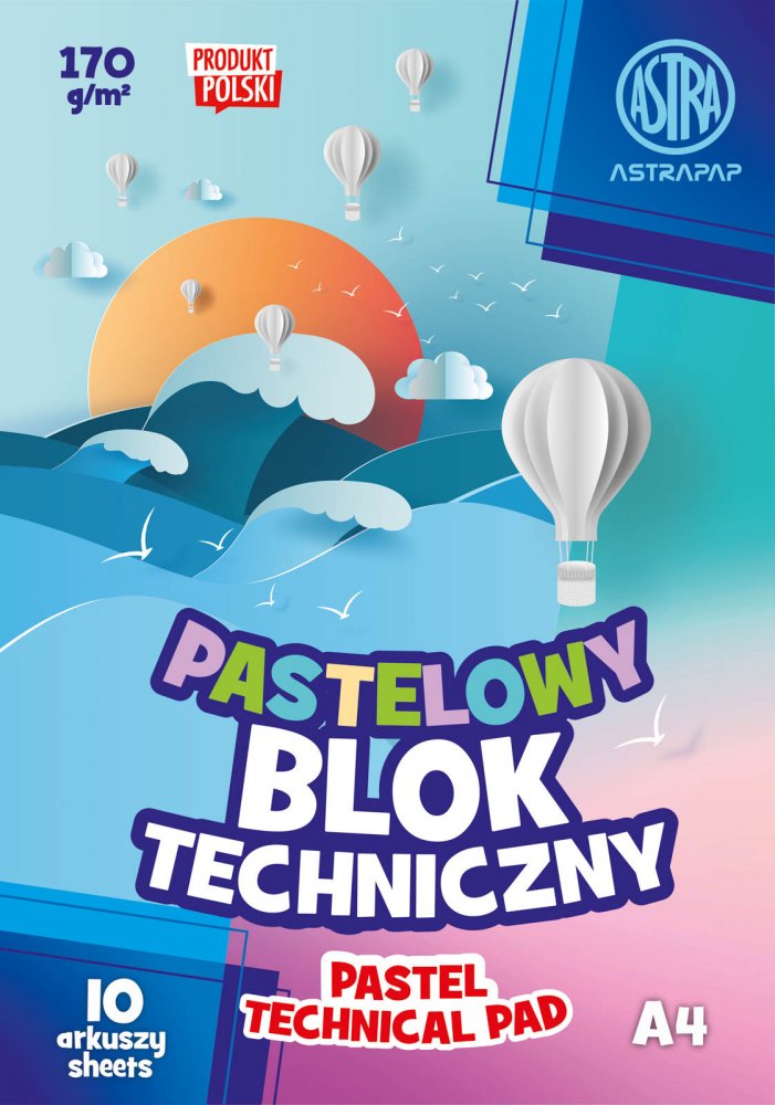 Blok techniczny Astra Astrapap, A4, 170g, 10 kartek, kolorowy pastelowy
