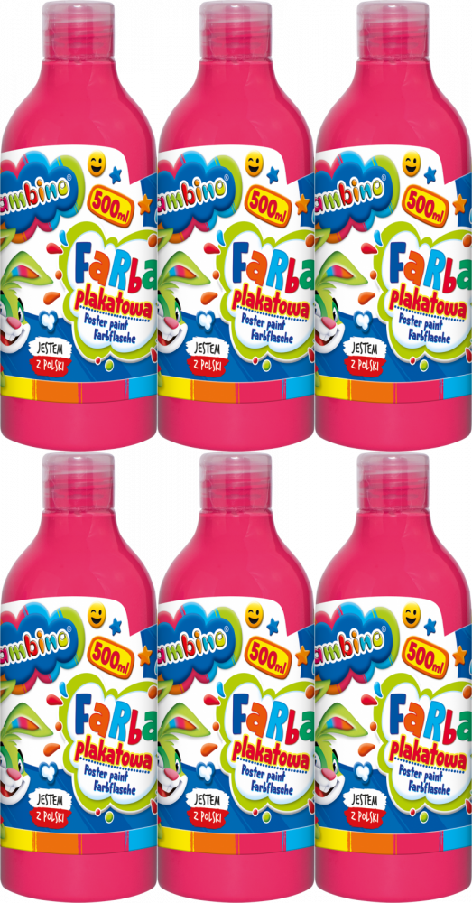 6x Farba plakatowa Bambino Zwierzaki Uczniaki, w butelce, 500ml, różowy