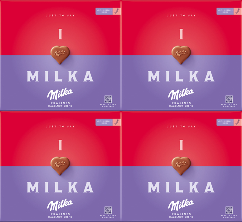 4x Bombonierka Milka Całym Sercem/I Love Milka, z nadzieniem z orzechami, 110g