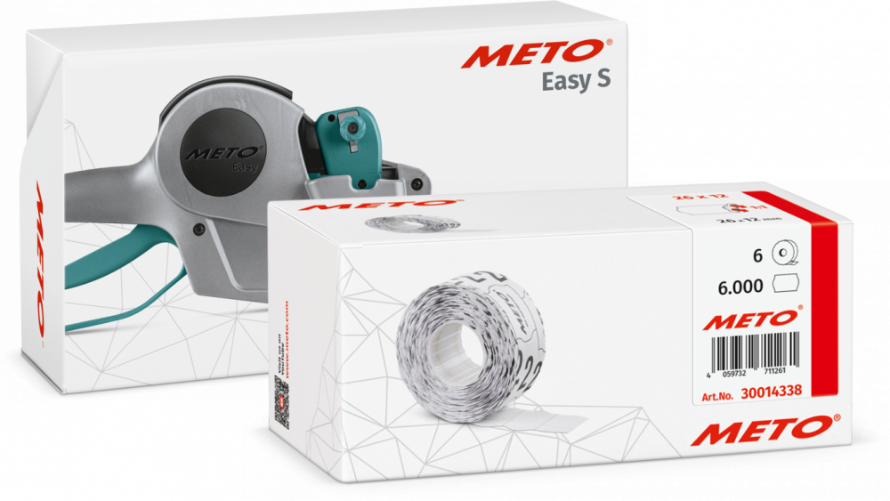 Zestaw: Metkownica Meto Easy S 1026/12 + etykiety cenowe w rolce, 26x12 mm, 1000 sztuk, 6 rolek, biały