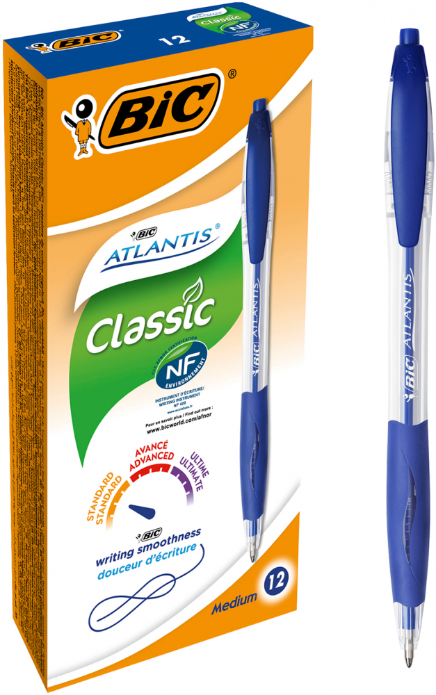 12x Długopis automatyczny Bic, Atlantis, 1mm, niebieski
