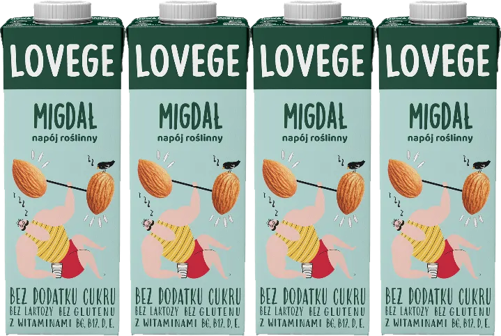 4x Napój migdałowy Lovege, bez dodatku cukru, 1l