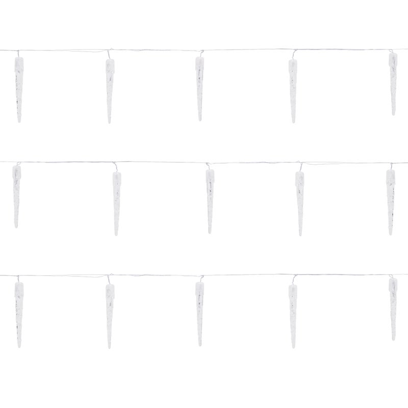 ECD Germany LED Lancuch Swietlny sopel lodu zimna biel 40 pinów, kurtyna 5,7 m + kabel 5 m, 8 trybów swiatla + timer, wodoodporny IP44 wewnatrz/na