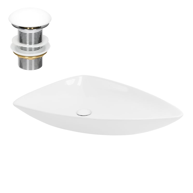 ML-Design Ceramiczna umywalka biala 69x46x13 cm trójkatna wraz z odplywem, nowoczesna umywalka nablatowa, designerska umywalka nablatowa umywalka