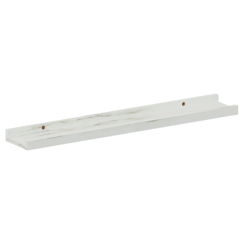SPACEO - Półka na zdjęcia - Drewno - Biały - Efekt marmuru - Dł. 60 x Wys. 3 x Gł. 10 cm - Półka ścienna - Półka na ramki