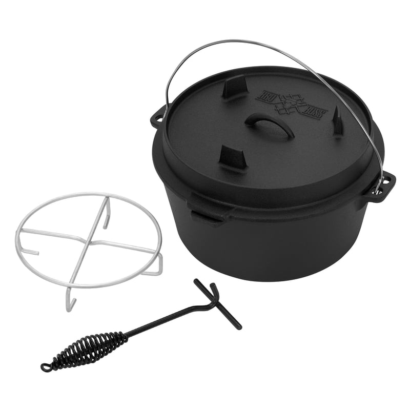 BBQ#BOSS Dutch Oven Set BBQ 9 litrów, zeliwny garnek do pieczenia, garnek do gotowania z podnosnikiem pokrywy i podstawka ze stali nierdzewnej,