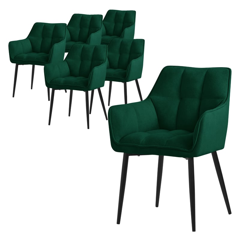 ML-Design zestaw 6 krzesel do jadalni z tkaniny frotte, ciemnozielone, krzeslo kuchenne z grubym tapicerowanym siedziskiem i metalowymi nogami,