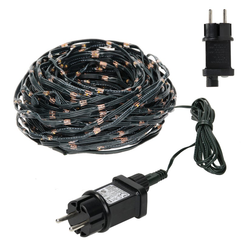 ECD Germany LED lancuszek swietlny z mikroklastrami 18m 600 diod LED bardzo ciepla biel, 8 funkcji, zasilanie elektryczne, wodoodpornosc IP44 wewnatrz