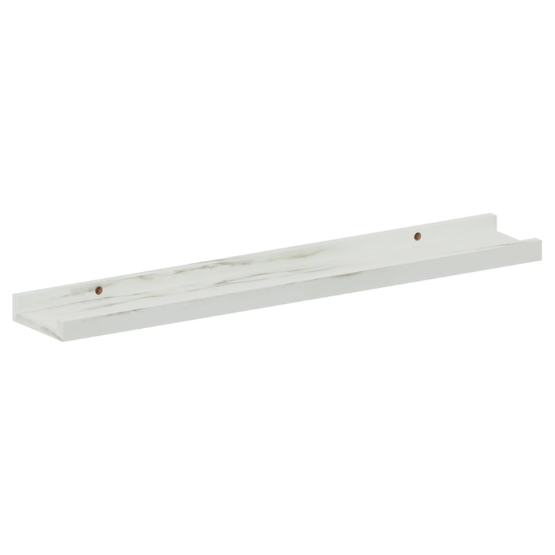 SPACEO - Półka na zdjęcia - Drewno - Biały - Efekt marmuru - Dł. 60 x Wys. 3 x Gł. 10 cm - Półka ścienna - Półka na ramki