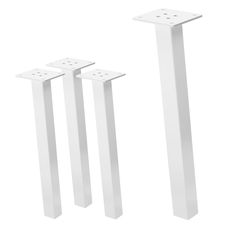 ML-Design zestaw 4 nóg meblowych 42 cm bialy polysk stal lakierowana proszkowo kwadratowy profil 4x4 cm kąt 96° i-kształt do stolików kawowych i ław