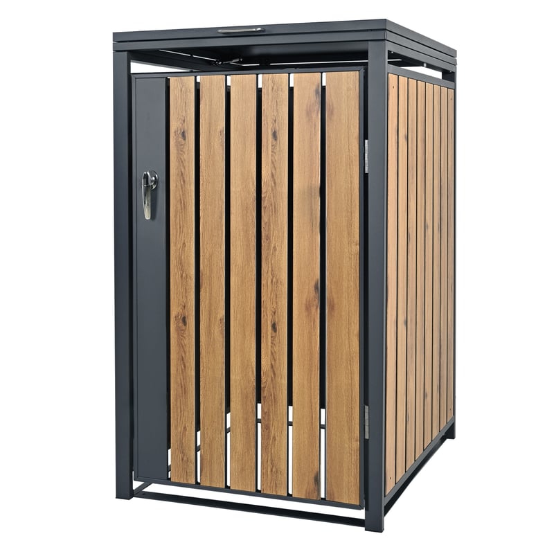 ML-Design pojemnik na śmieci 240L 68x80x116,3 cm stalowy antracytowy wygląd dębu odporny na warunki atmosferyczne uchylna pokrywa do 1 tony