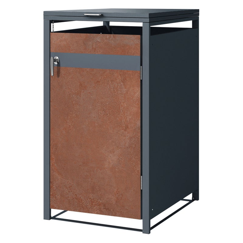 ML-Design pojemnik na śmieci na 1 sztukę 240 L 68x80x116,3 cm antracytowy wygląd rdzy stal kortenowa zamykany z pokrywą i klapą na zawiasach