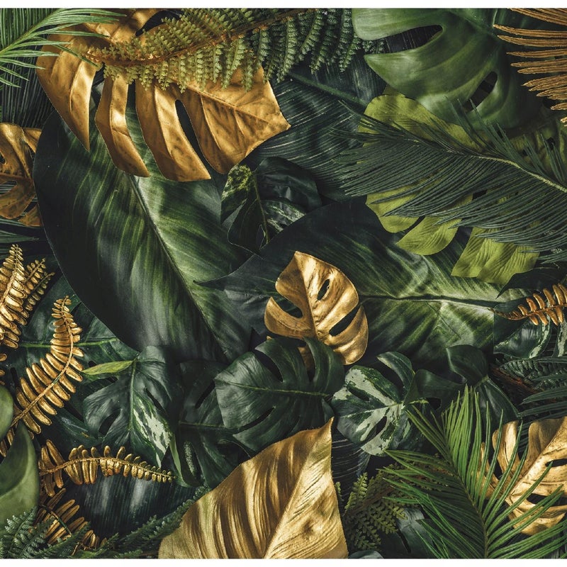 Fototapeta Liście Monstera Złoty Zielony 400x280 cm Tapeta Do Sypialni Salonu Kuchni Na Flizelinie