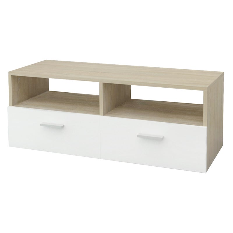 ML-Design Drewniana Tablica TV w Bialym/Naturalnym kolorze 95x36x35cm, Nowoczesna Tablica TV z miejscem do przechowywania do salonu, Szafka TV stojaca