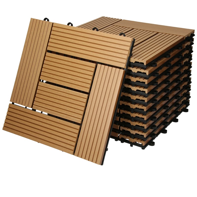 ECD Germany Plytki Podlogowe WPC 30 x 30 cm 33-Elementowy Zestaw Budzetowy na 3 m² Mozaika Tekowa Przypominajaca Drewno do Ogrodu Werandy Podloza z