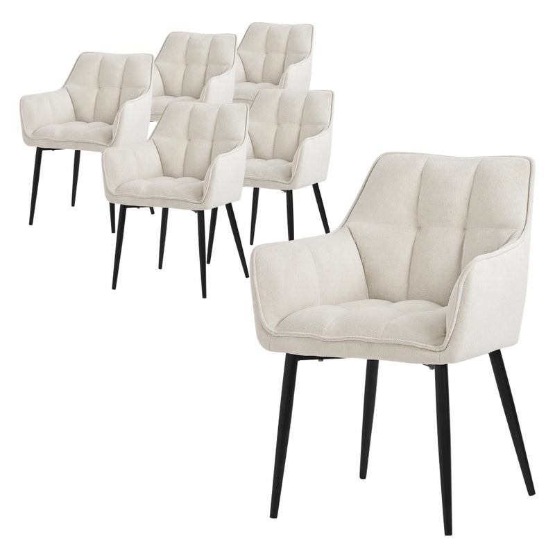 Zestaw 6 krzesel do jadalni ML-Design z tkaniny w kolorze kremowym, krzeslo kuchenne z grubym tapicerowanym siedziskiem i metalowymi nogami, krzeslo