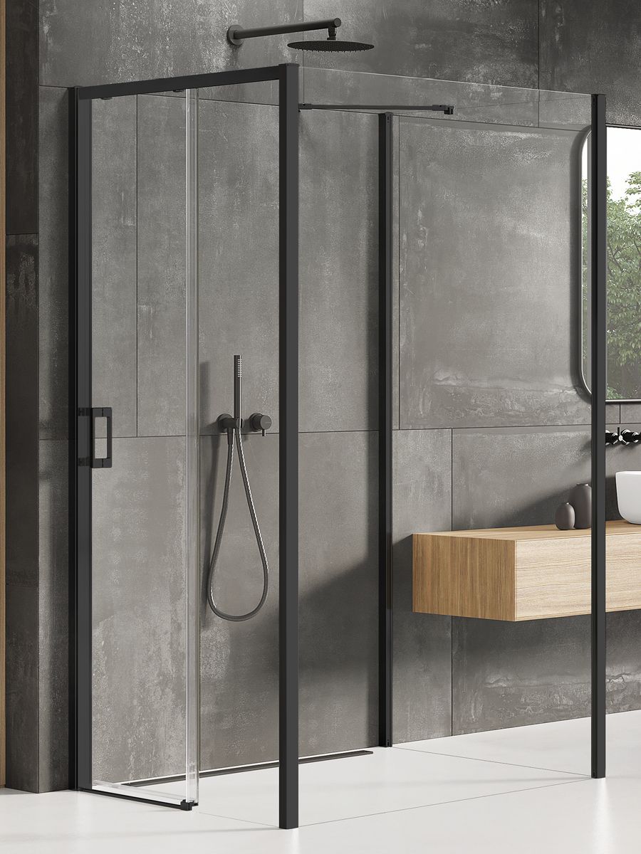 New Trendy Prime Black kabina prysznicowa 120x110 cm prostokątna przyścienna prawa czarny mat/szkło przezroczyste K-1622