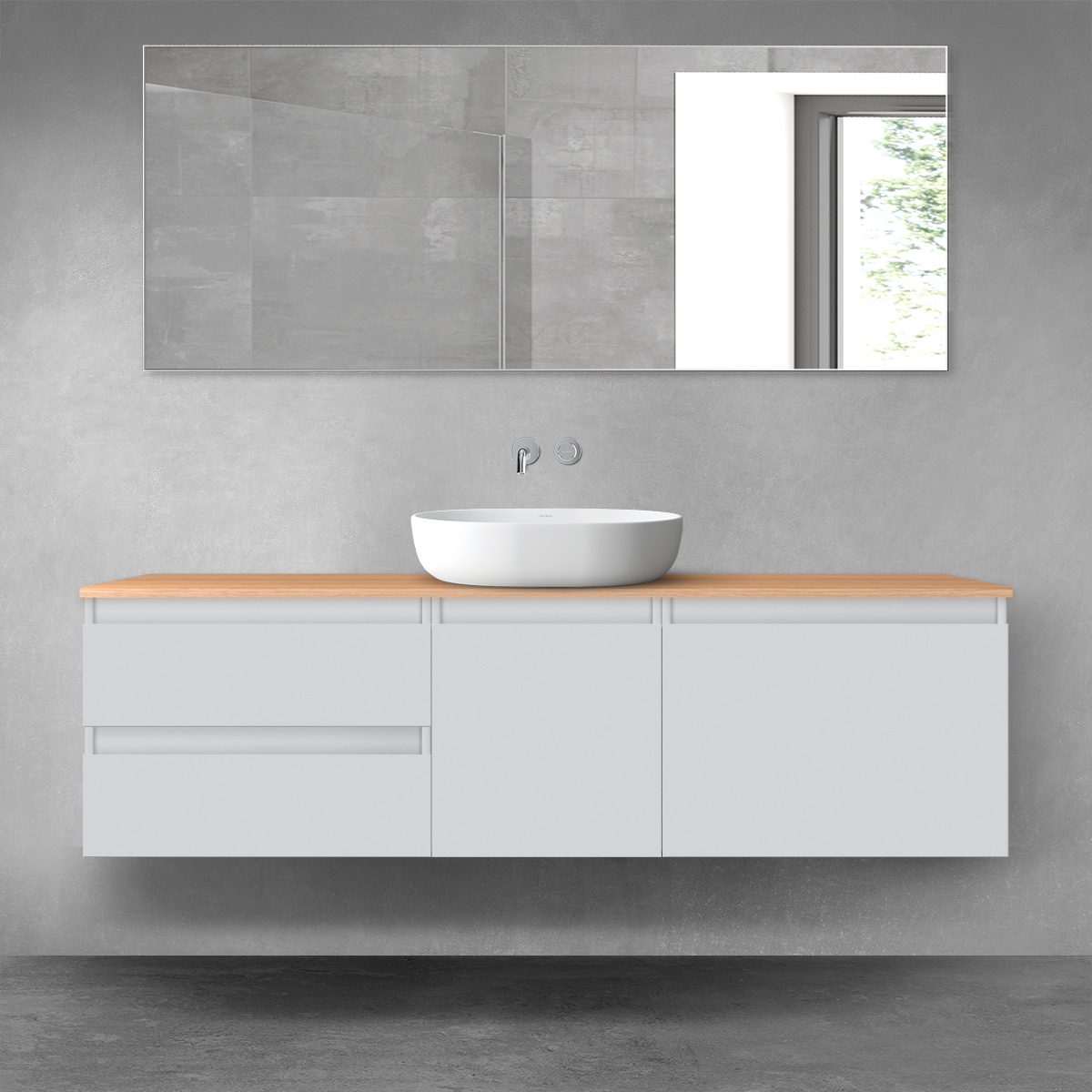 Oltens Vernal zestaw mebli łazienkowych 160 cm z blatem szary mat/dąb 68412700 - Wysyłka w 24h
