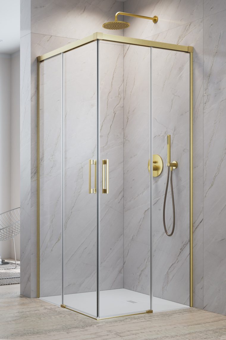 Radaway Idea 8 Brushed Gold KDD kabina prysznicowa część lewa 90x90 cm kwadratowa złoty szczotkowany/szkło przezroczyste ...