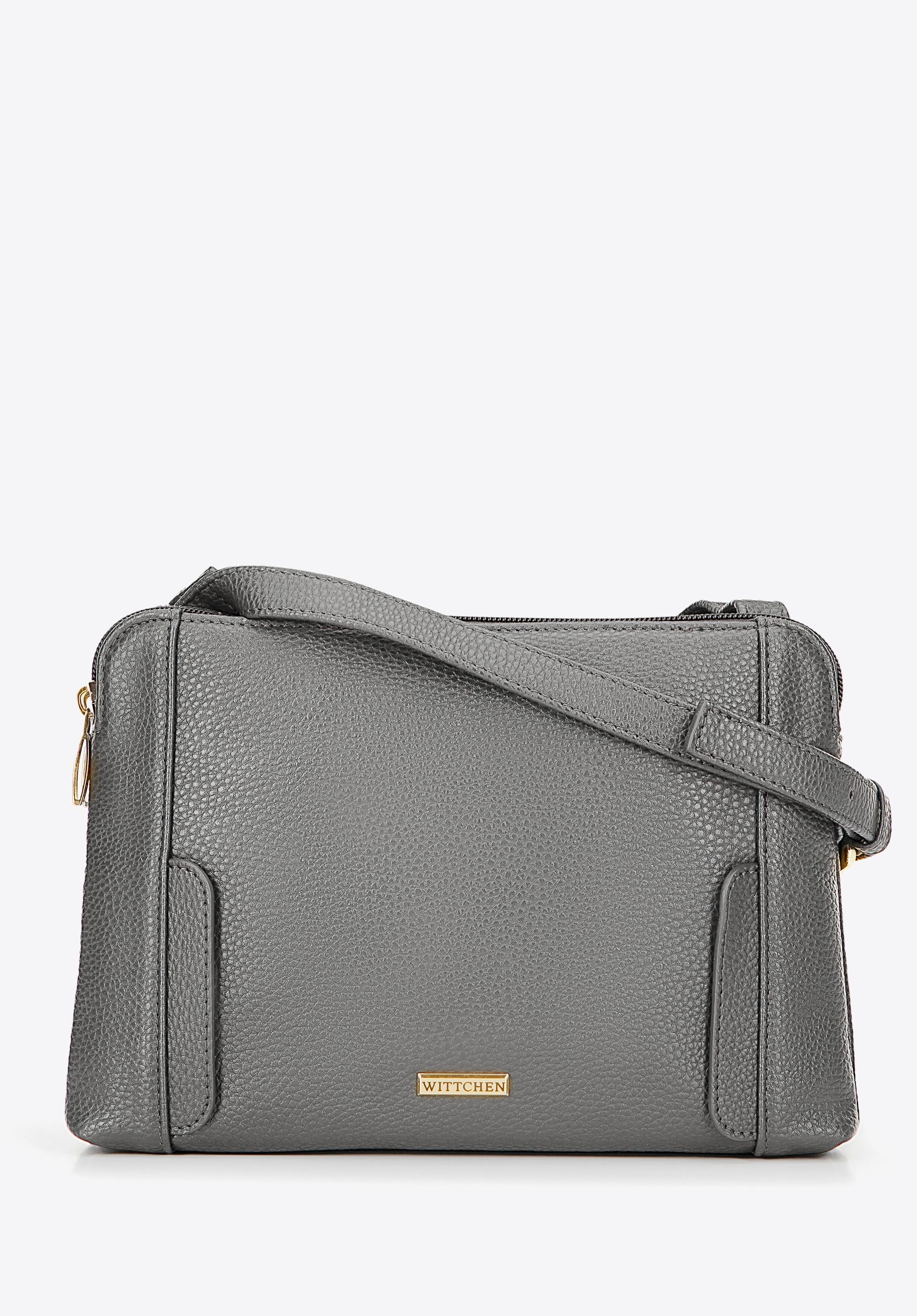 Damska torebka crossbody dwukomorowa szaro - złota