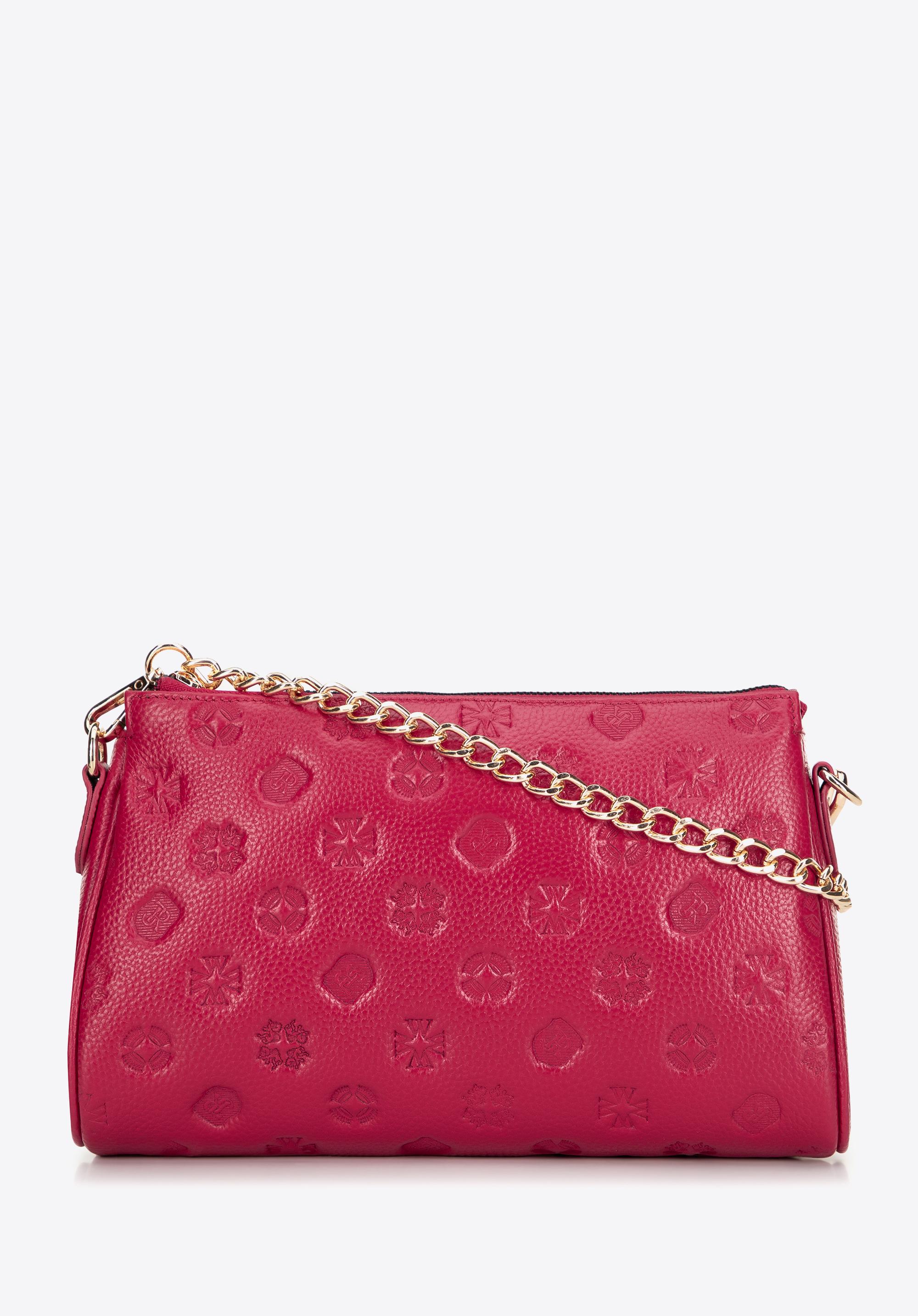 Torebka crossbody skórzana w tłoczenie malinowa