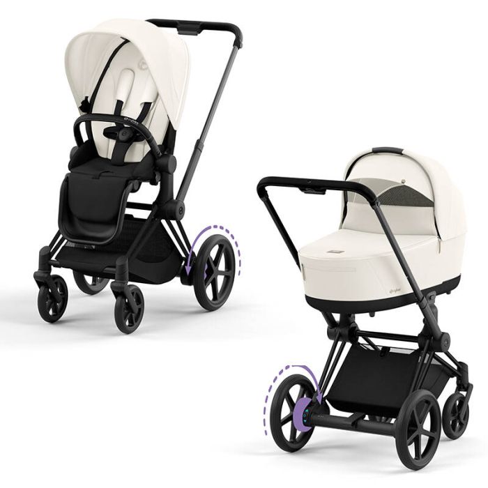 Cybex e-Priam - wózek uniwersalny głęboko-spacerowy z napędem elektrycznym-Off White-Rose Gold