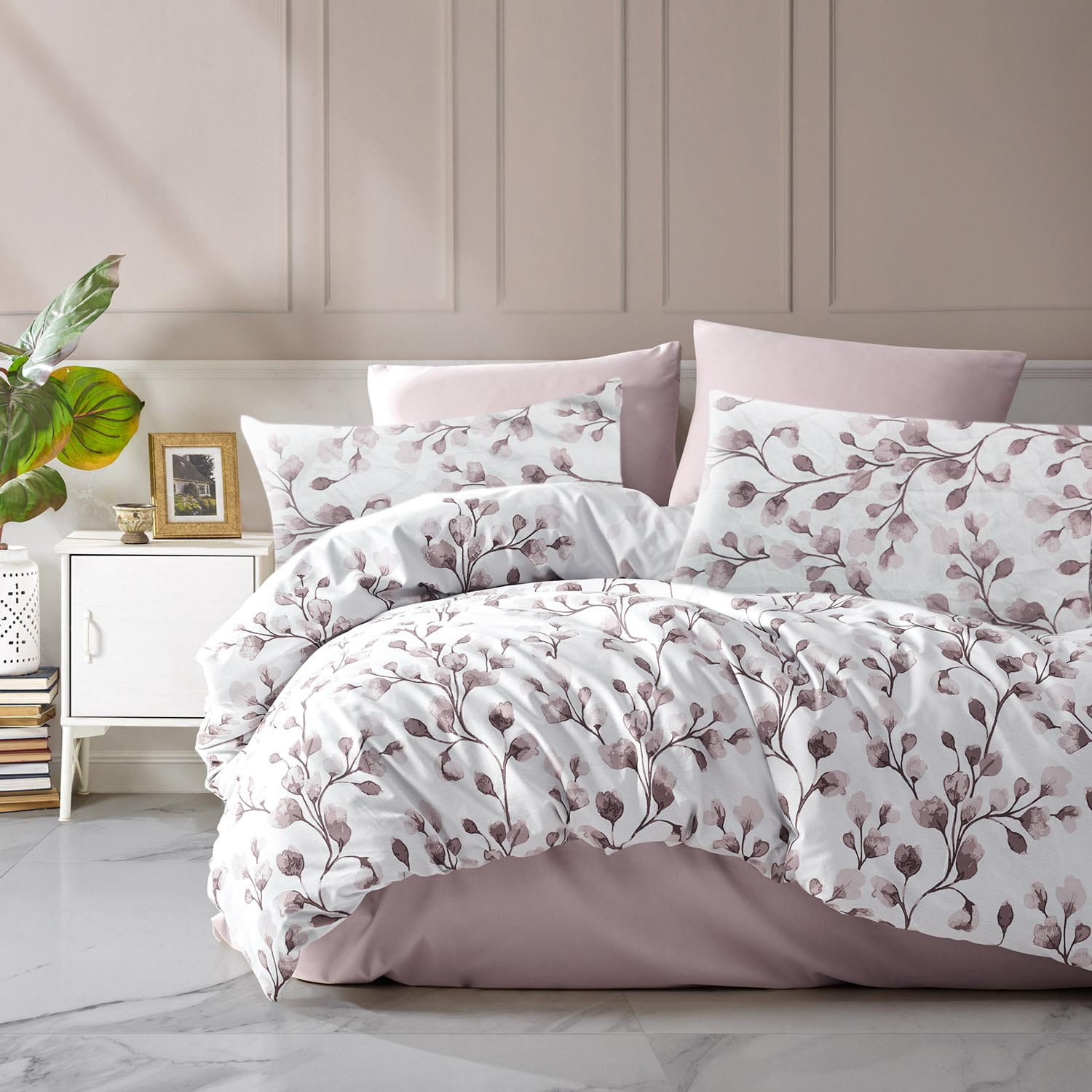 Komplet pościeli 160x200 gruba bawełniana satyna kwiaty róż Puha Luxury