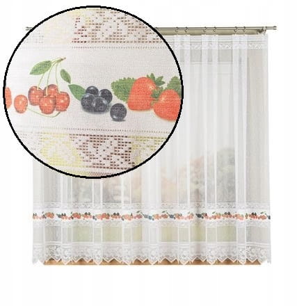 Firana kuchenna Owoce kolorowa malowana z taśmą 160x350