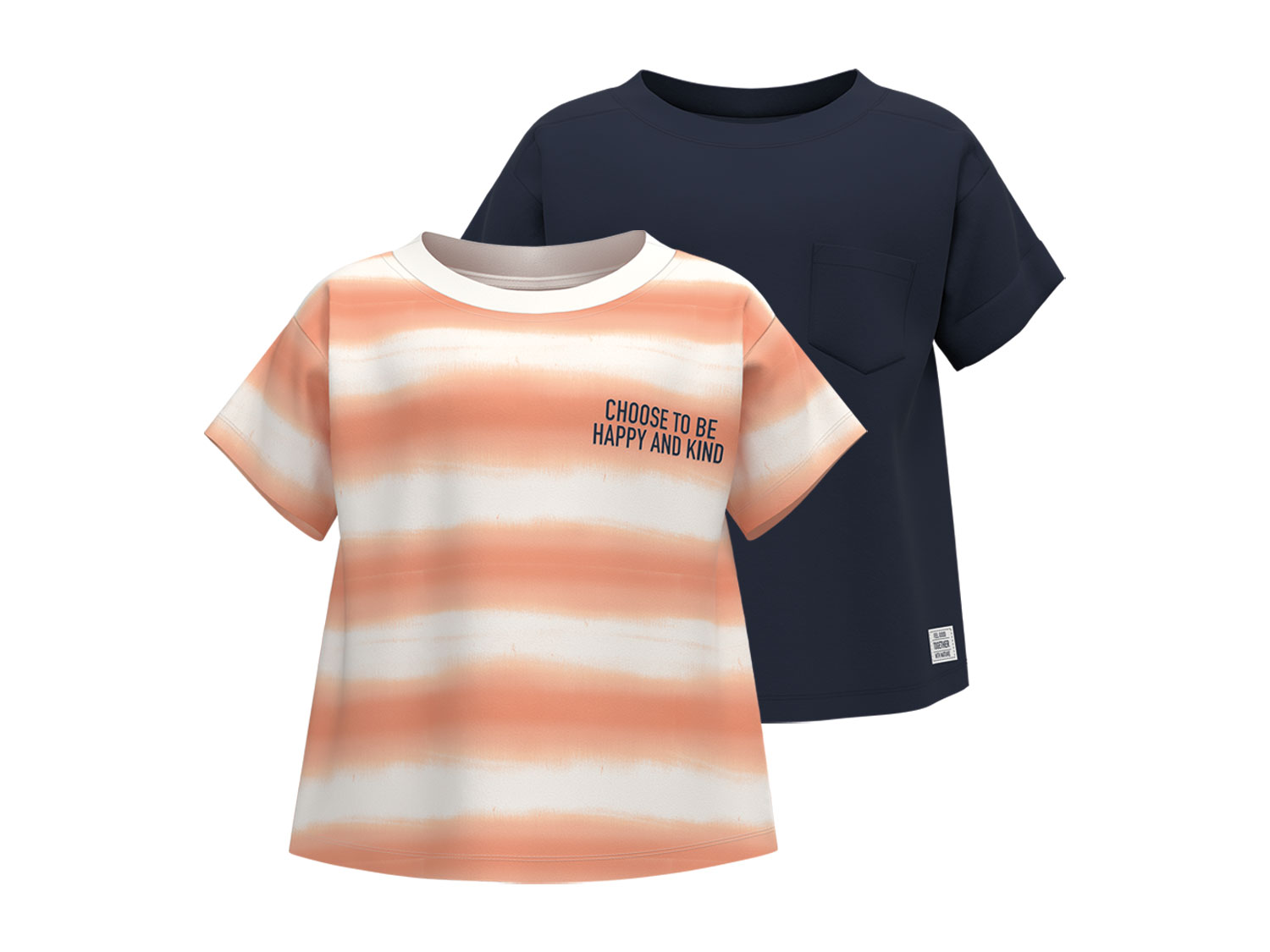lupilu T-shirt dla chłopca, 2 szt., z okrągłym dekoltem 134/140, Granatowy-pomarańczowy