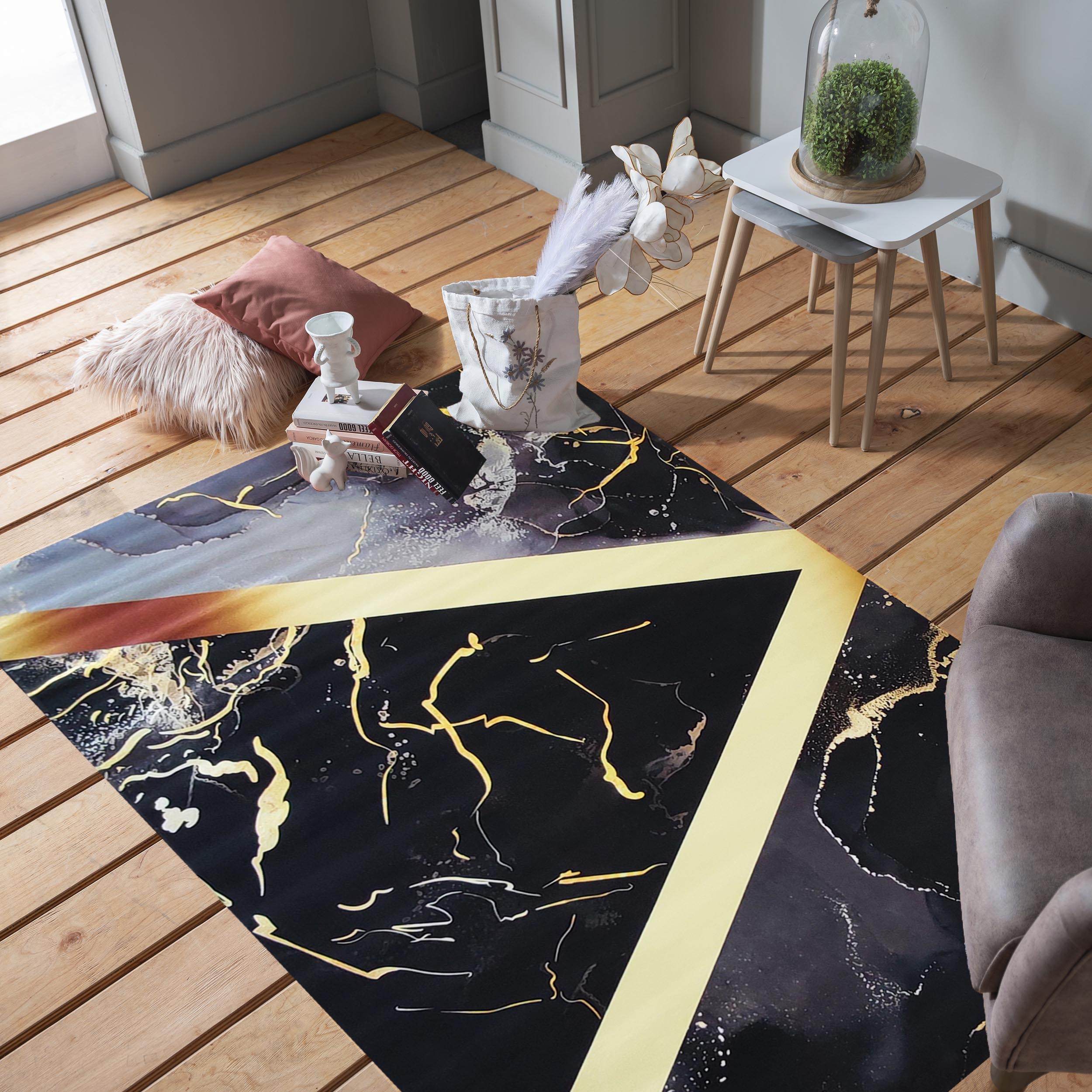 Dywan - 160 x 220 cm - Czarny ze złotym - Nowoczesny - Dywanopol