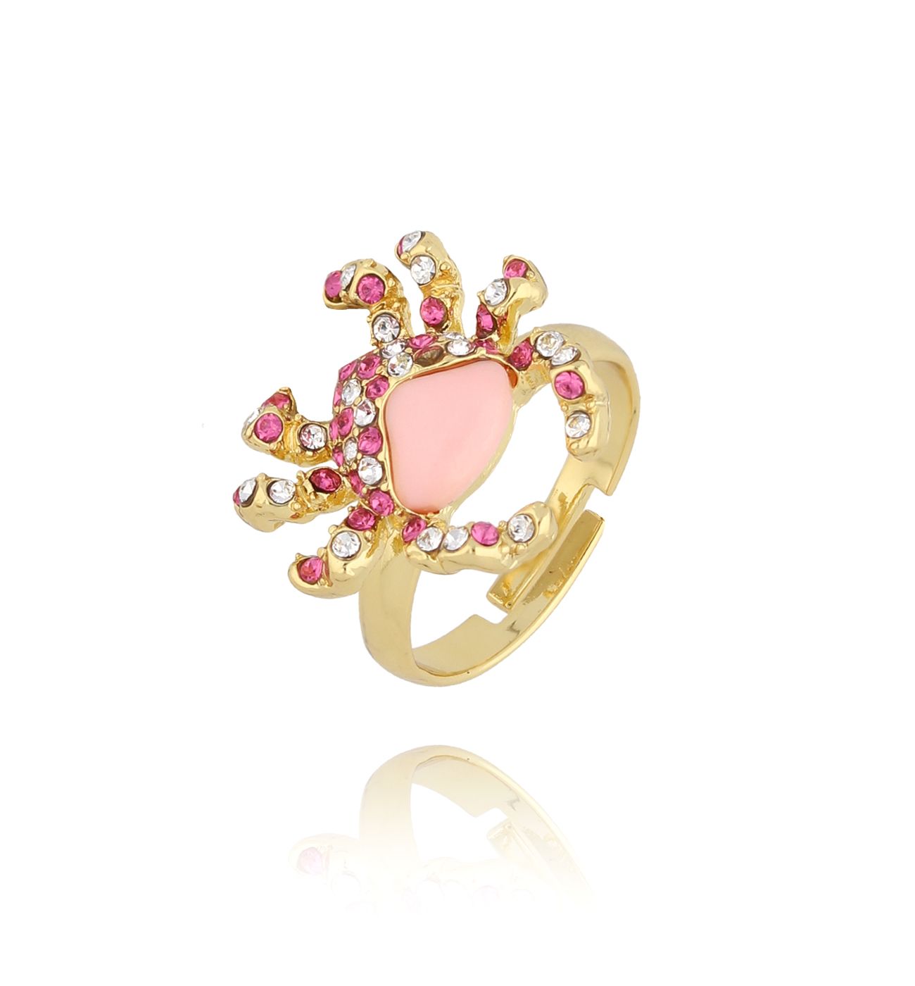 Pierścionek różowy z krabem Pink Crab PSS0073