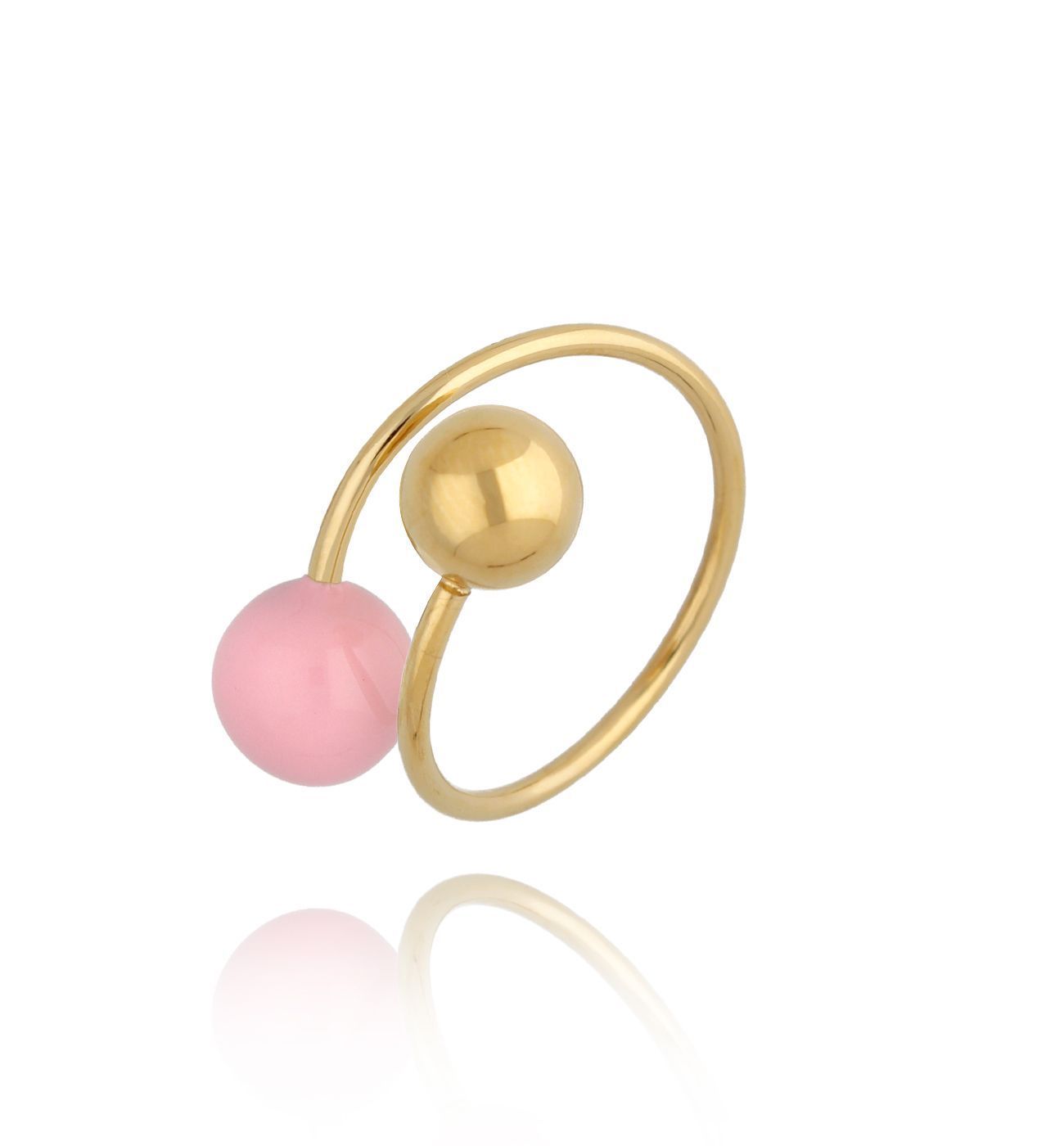 Pierścionek złoty z kulkami i różową emalią Enamel Balls PSA0583