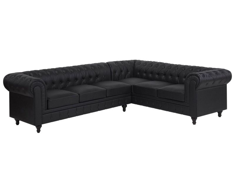 Sofa narożna lewostronna Chesterfield Ekoskóra Czarny Lewostronny 1 szt.