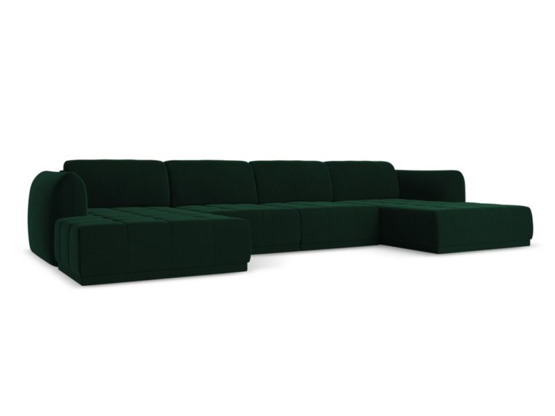 Sofa panoramiczna Makamii Hoku z tkaniny welwetowej 370x170 cm butelkowa zieleń 1 szt.