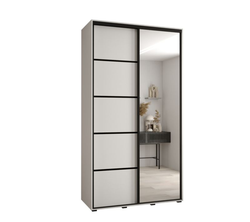Szafa przesuwna Abiks DAVOS 5 wysoka szer.140cm gł.60cm biały/biały/czarny 1szt.