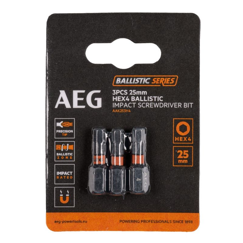 Wzmacniane Bity AEG Ballistic 25 mm HEX 4 SDriver 3 elementy 1 szt.