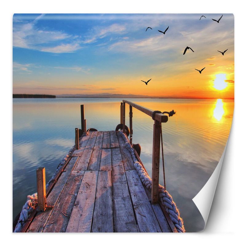 Fototapeta Feeby Zachód słońca nad jeziorem i lecące ptaki 250x250 1 szt