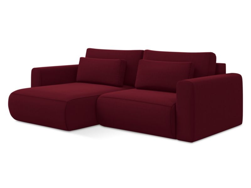Narożnik lewostronny z funkcją spania Makamii Kapua z tkaniny welwetowej 240x149 cm burgundowy 1 szt.