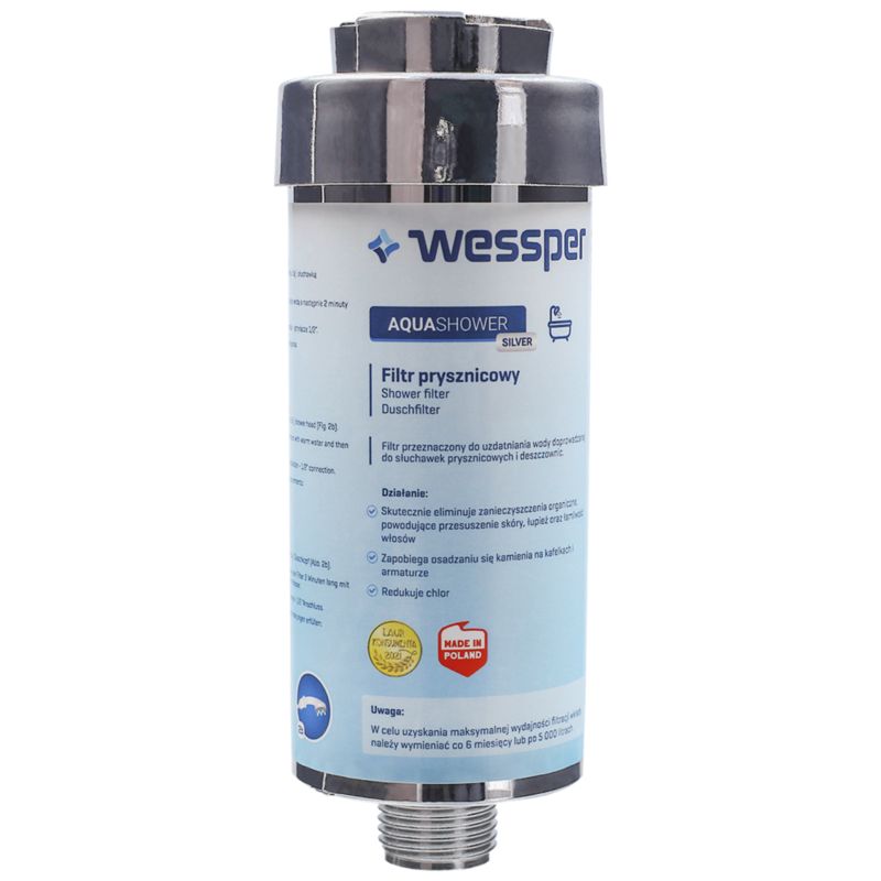 Filtr do wody, Wessper, prysznicowy, uniwersalny, do słuchawek, węży prysznicowych, zmiękczający wodę, srebrny, 1szt