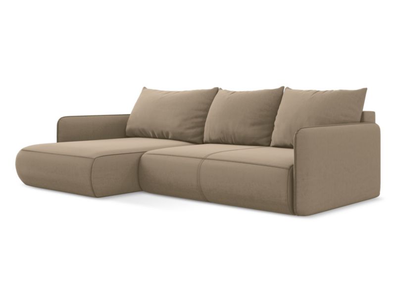 Narożnik lewostronny z funkcją spania Makamii Nanea z tkaniny welwetowej 240x148 cm jasny beż 1 szt.