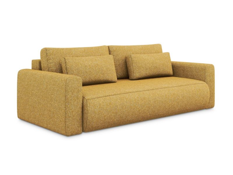 Kanapa 3-osobowa z funkcją spania Makamii Kapua z tkaniny strukturalnej 238x105 cm musztardowy 1 szt.