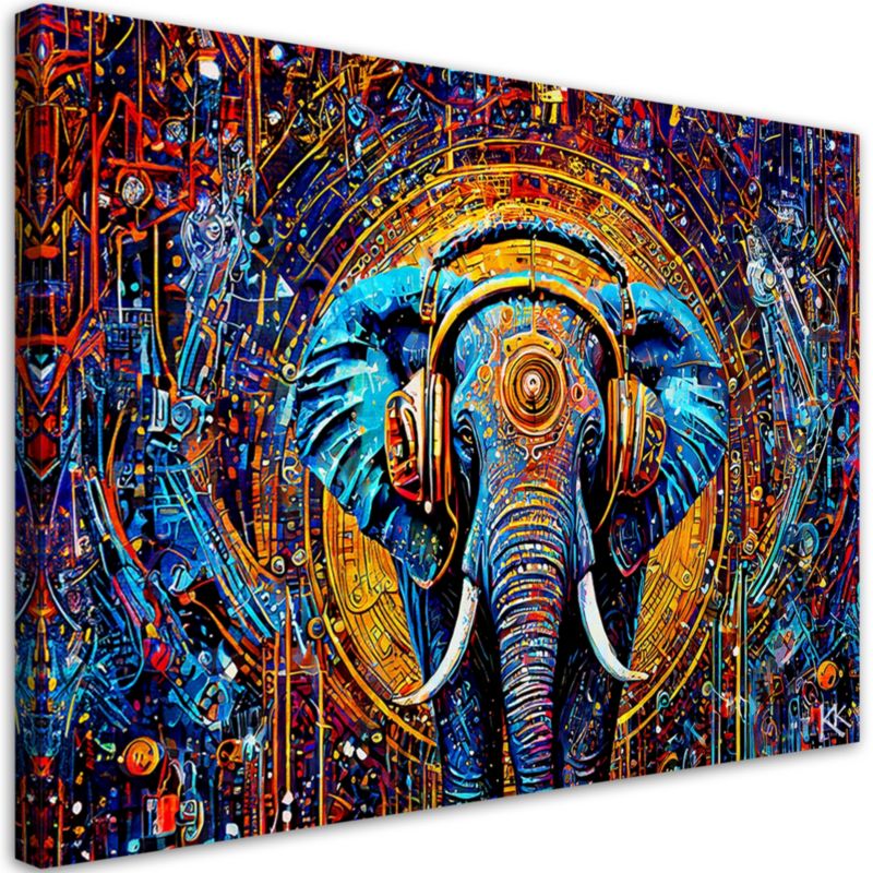 Obraz do salonu sypialni Feeby Słoń w słuchawkach Abstrakcja 100x70 cm 1szt